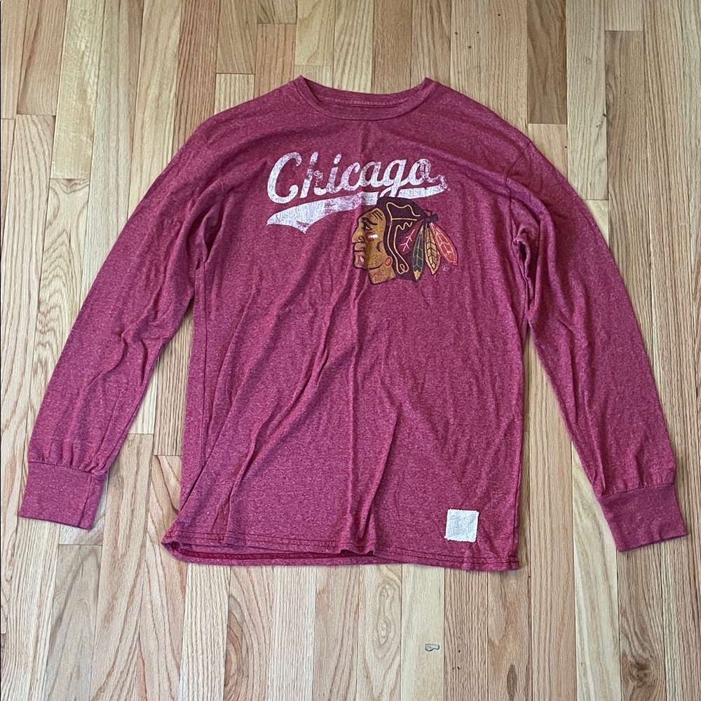 Chicago Blackhawks Shirt Mens Medium Red Logo Casual Hockey Retro Brand